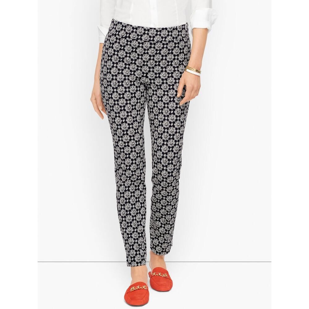 Talbots Chatham Pants Black White Print Slim Ankle Career Size 2 NWOT